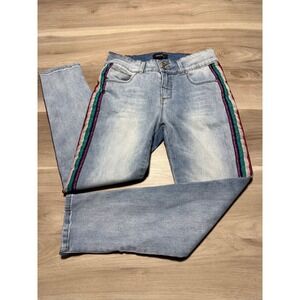 Lea & Viola Jeans Women 28 Blue Rainbow Glitter Stripe Ankle Zip Slim Denim